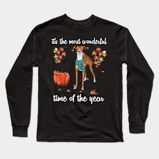 Greyhound Dog Autumn Fall Most Wonderful Time Maple Gift Long Sleeve T-Shirt